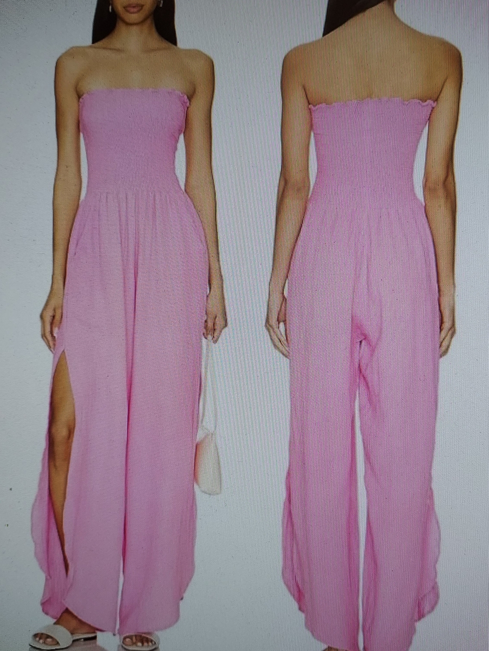 Strapless Pink Wide-Leg Smocked Top Jumpsuit. Sz. XS